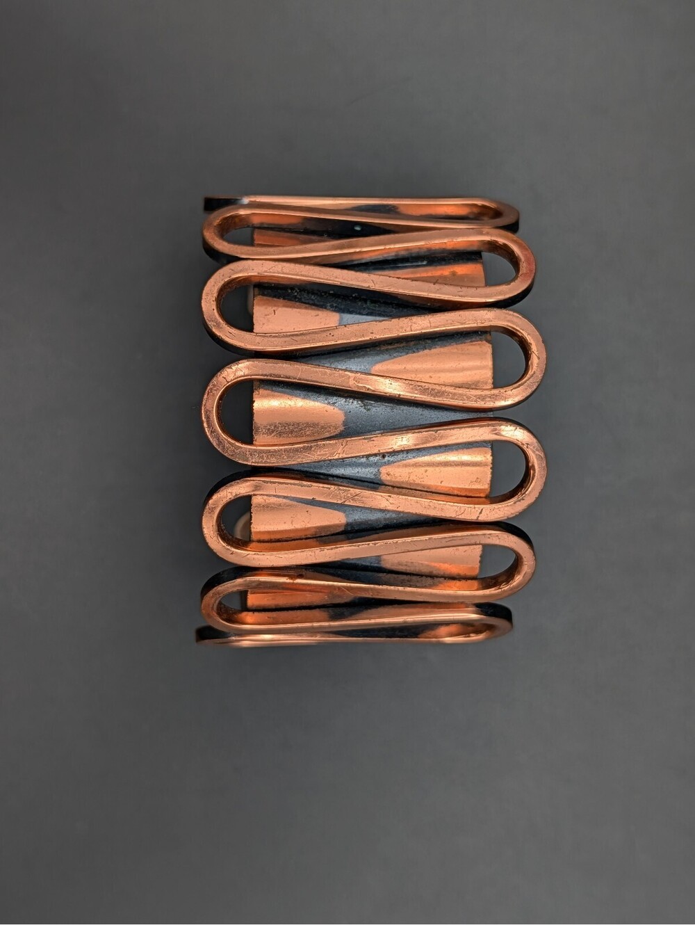 Vintage Renoir Copper Wide Cuff Bracelet Mid MCM Abstract Loop Ribbon Copper
